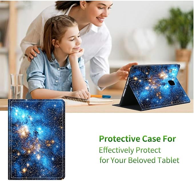 for Samsung Galaxy Tab E 9.6" 2015 SM-T560/T561/T567 Case | Slim Leather Smart Cover with Multi-Angle Anti-Slip Stand [Auto Wake/Sleep] Shell for Women Men - Blue Galaxy