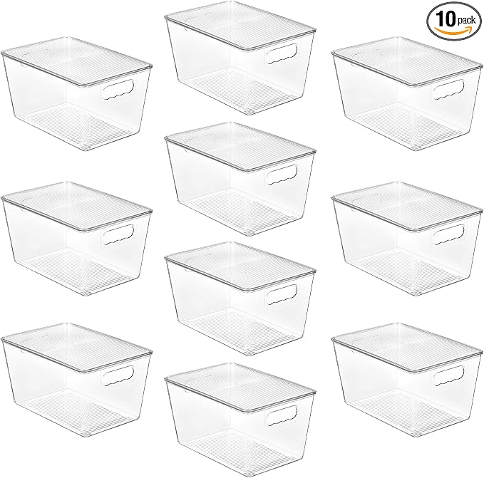 Vtopmart 10 Pack Clear Stackable Storage Bins with Lids and Handles, Large | BPA-free Plastic, Organize Vertically, For Pantry Kitchen Fridge Cabinet Closet Bathroom, Built to Last, Easy to Move