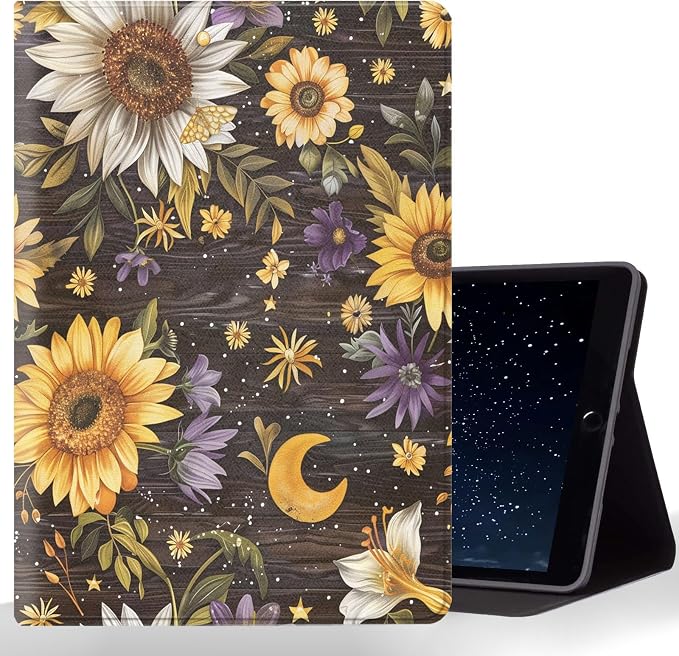 Tablet Case for iPad 5th Generation 2024 iPad Pro 11 inch (M4),Shockproof Protective Cover with Stand,Auto Wake/Sleep,Sunflower Moon Floral