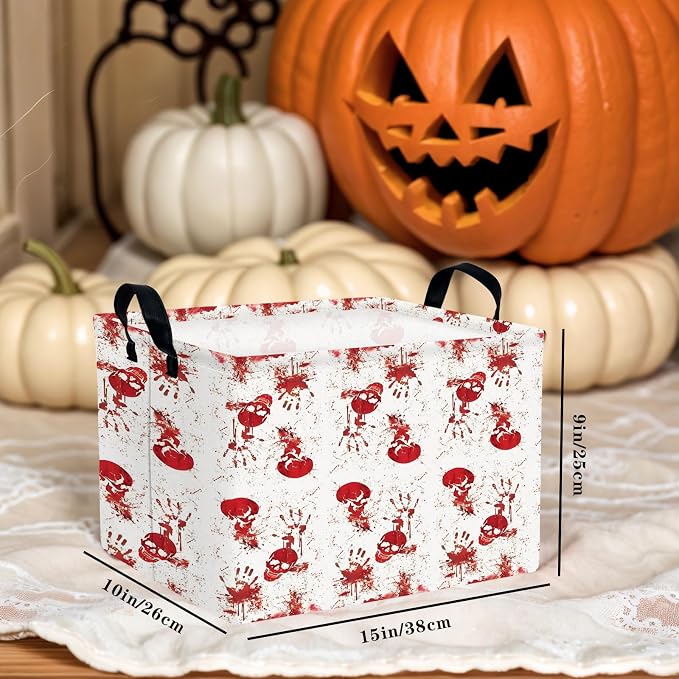 Halloween Basket Gift Terror Ghost Parties Decor Kid Trick or Treat Basket for Boys and Girls Rectangular Storage Bin Box (Blood Fingerprint)