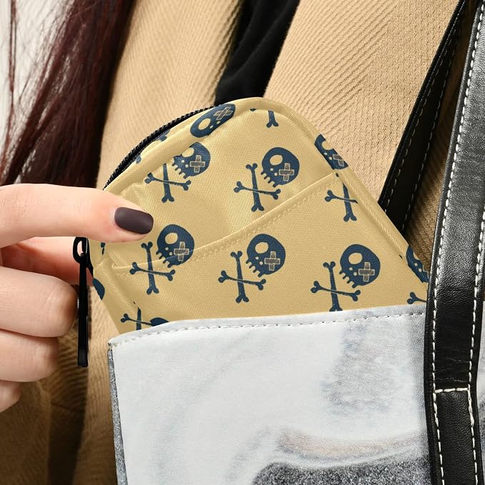 Skulls and Bones Pill Box 7 Day Pill Case Travel Pill Organizer Bag with Zipper Portable Weekly Case Compact Size for Vitamin Supplement Holder