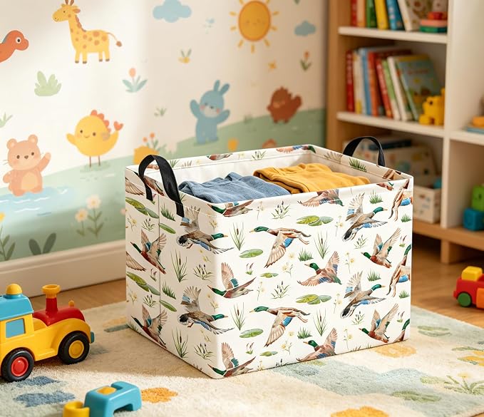 Rectangular Kids Basket Baby Girl Basket Fabric Storage Bin Organizer Box Room Decor(Duck)