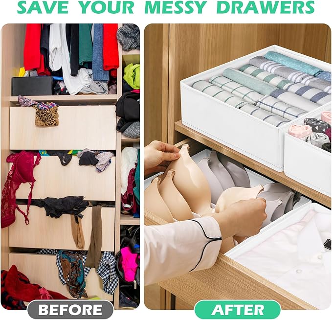 Drawer Clothing Organizer 16-Pack, White Underwear Dividers | Multiple sizes Fabric Folding Wardrobe Organizer,Storage Bins Store Baby Clothes, Bras, Underwear, Panties,Belts,Socks,Ties