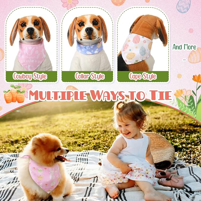 Kacctyen 50 Pcs Spring Easter Dog Bandanas Bulk Bandanas for Dogs Grooming with Bunny Pattern Adjustable Pet Triangle Scarf Bib Washable for Small Medium Large Puppy Cats Pets Costume Accessories
