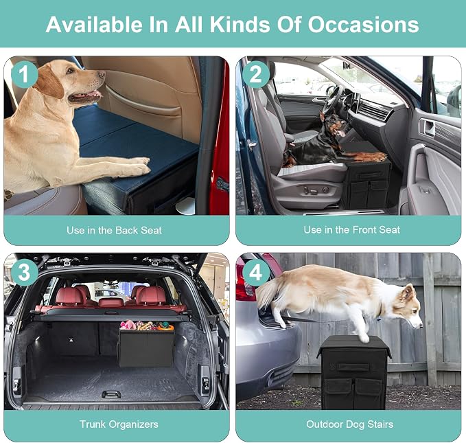 Dog Seat Extender for Dogs up to 200lbs, Dog Back Seat with Storage Pockets, Collapsible Front and Backseat Extender for Large, Medium and Small Dogs