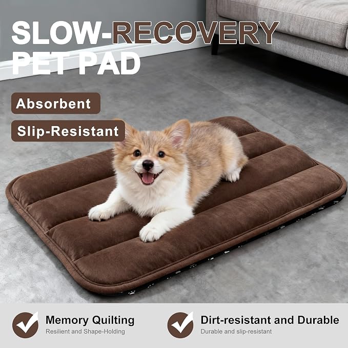 Dog Bed Mat, Reversible Dog Crate Pad with Washable Kennel Mat and Soft Foam, Flat Pet Bed for Dogs & Cats, for Crates Carriers & Travel (Dark Brown, 23" L*14" W*1.5" Th)
