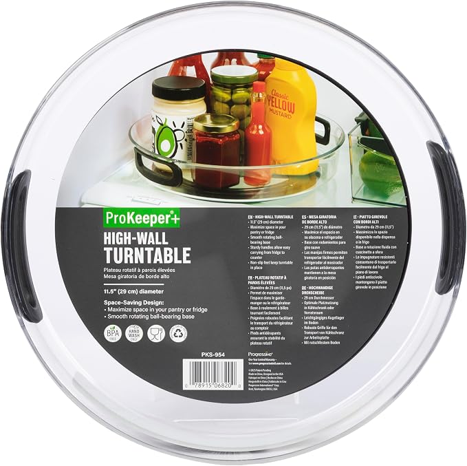 Progressive ProKeeper+ Pantry & Refrigerator Storage Containers – Modular Bins and Organizers (High-Wall Turntable, 11.8"L x 11.8"W x 2.5"H)