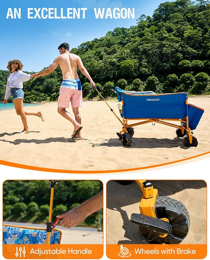 Old Bahama Bay 500lbs Love-Seat Wagon 3-in-1 Bench Wagon Seat for 2 Adults | Heavy Duty Utility Cart, 31L Detachable Cooler Bag, Adjustable Handle &Cup Holders,Perfect for The Beach, Sport, Camping