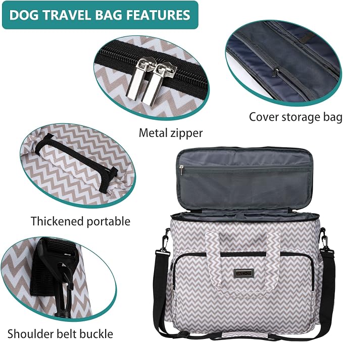 BAGLHER Dog Travel Bag, Pet Travel Bag (ALL Pet Travel Supplies), With 2 Pet Food Containers and 2 Collapsible Silicone Bowls; Essential Kits for Pet Travel BLW