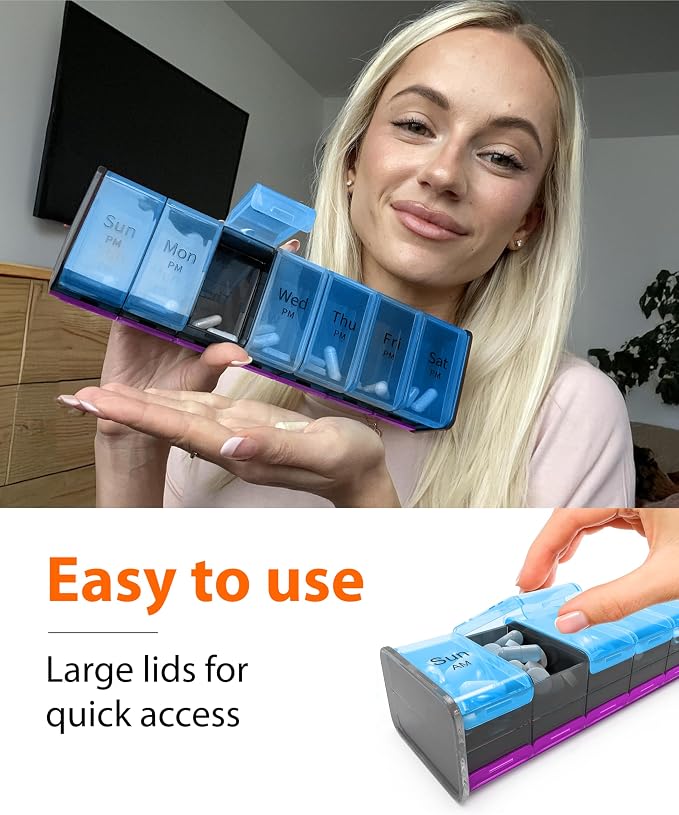 Extra Large Pill Organizer- XXL Pill Box 7 Day - Weekly Pill Organizer with AM PM Large Compartments Big Pill Case for Supplements Jumbo Pill Holder for Vitamins Huge Medicine Organizer 2 Times a Day
