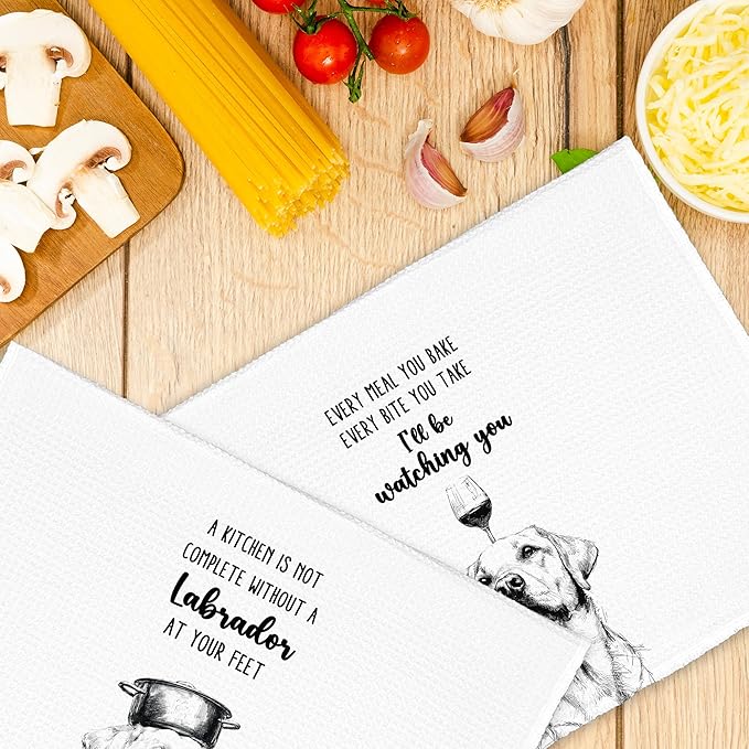Funny Dog Labrador Kitchen Towels Set of 2, Every Meal You Bake Hand Towels Decor for Bathroom, Cute Dish Towel Gifts for Dog Lovers Christmas, Rustic Tea Bar Towel for Dining Room 16x24in