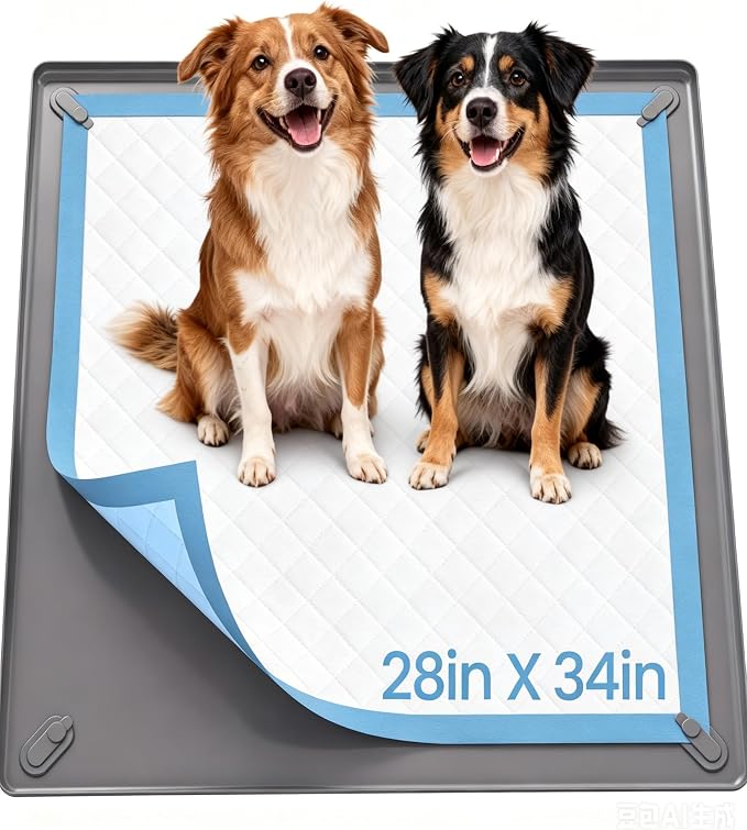 Pee Pad Holder for Dogs - 28" x 34" Silicone Puppy Potty Training Tray | Puppy Pad Holder with 4 Magnetic Clips & Leak-Proof Raised Edge, for Home Indoor Floor Protection