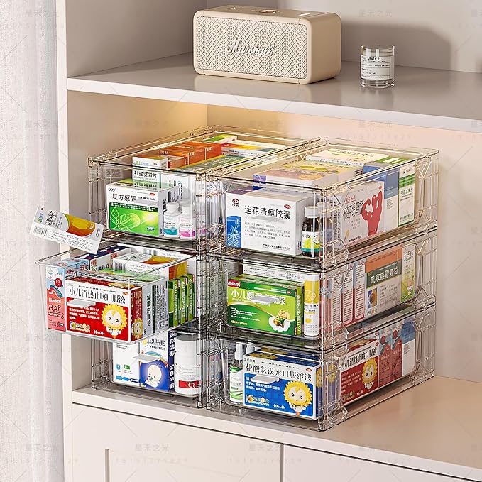 6 Pack Stackable Organizer Drawers, Clear Desk Storage Box,Transparent Drawer in Home, Office and Kitchen Pull Out Organizer Bins for Make Up, Pen, Desktop Stationary (6 Pack)