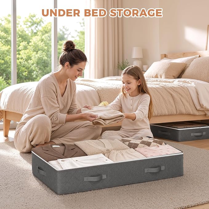 Under Bed Storage Containers, Storage Bins with Clear Lids | Underbed Storage Bags for Blankets, Towels, Comforter, Sweaters, Linen Sheets, Wrapping Paper