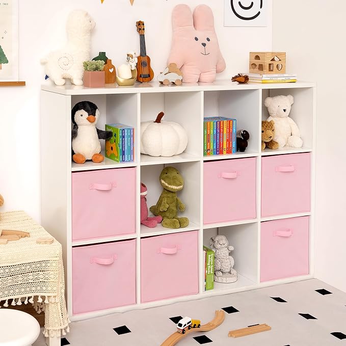 GRANNY SAYS 13x13 Cube Storage, Pink Storage Cube Organizer Bins, 6-Pack | Collapsible Storage Boxes with Thickened Base Plate, Sturdy Handles, Decorative Baskets for Shelves, Closet