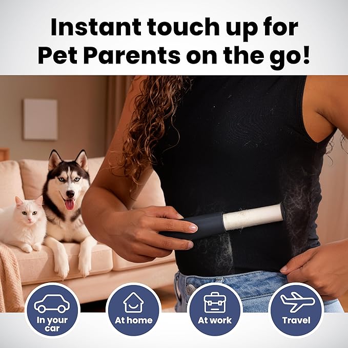 Rubyloo Mini Lint Roller Refills 4 Pack – Replacement Rolls Compatible with Pop & Roll Retractable Travel Lint Roller, Sticky Dog & Cat Hair Remover for Clothes, Travel Essentials for Pet Owners