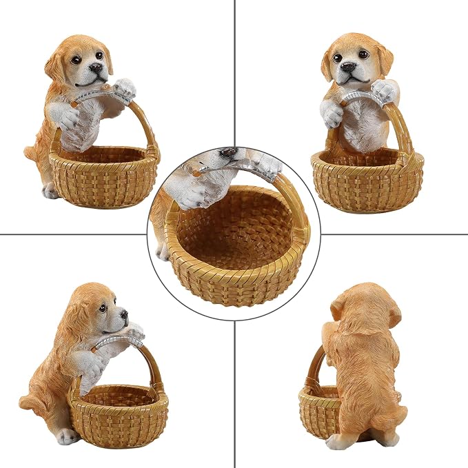 Cute Golden Retriever Candy Bowl, Resin Dog Figurine Key Bowl for Entryway Table, Desktop Storage Basket Organizer for Desk, Unique Dog Lover Gift