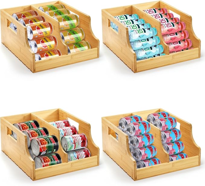 Yesland Bamboo Soda Can Organizers, Can Holder and Drink Dispenser for Kitchen, Countertop, Pantry Organizer Bins for Soda, Pop, Drinks, Beer, Water Bottles, Holds 26-28 Cans