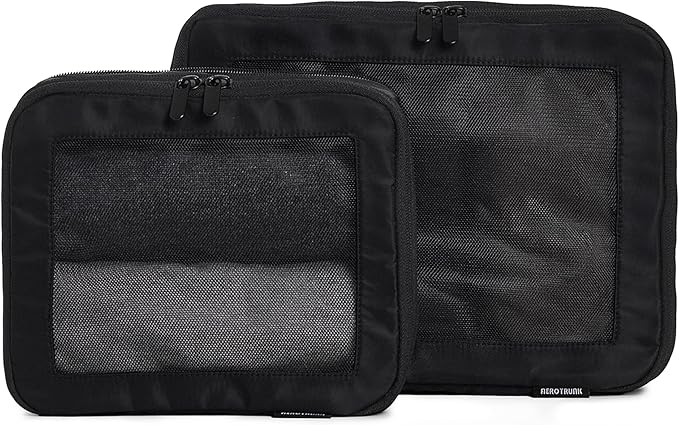 Compression Packing Cubes for Travel, 2-Pack, Black | Solves overpacking, 2-Piece set fits most carry-ons, 50% Space savings, Compression luggage organizer bags