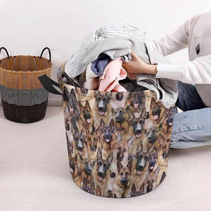 German Shepherd Lover Gifts, Laundry Hamper With Handles for Dog Mom, German Shepherd Laundry Basket, Waterproof Clothes Storage Bucket for Bedroom Bathroom
