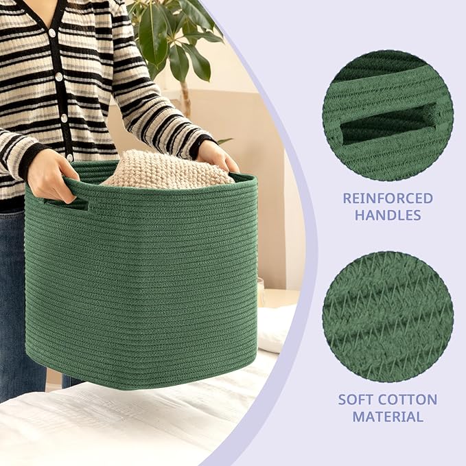 OIAHOMY 3 PACK Cube Storage Bin 13 Inch Collapsible Storage Cube Green | Cube Storage Organizer Storage Bins for Shelves Baskets for Organizing Woven Rope Storage Baskets