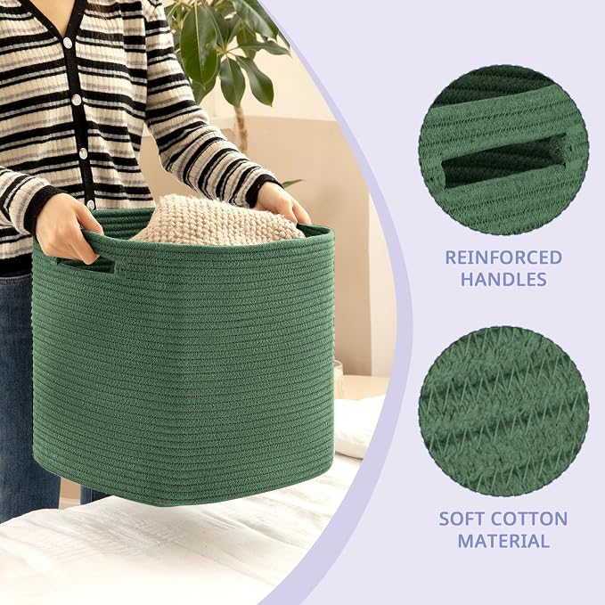 OIAHOMY 2 PACK Cube Storage Bin 13 Inch Collapsible Storage Cube Green | Cube Storage Organizer Storage Bins for Shelves Baskets for Organizing Woven Rope Storage Baskets