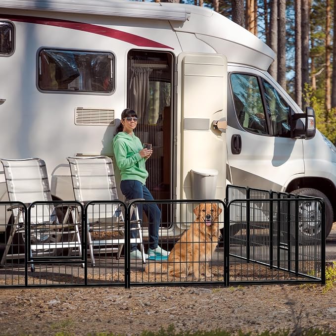 DUMOS Dog Playpen 32 Inch 8 Panels Indoor Outdoor Metal Pet Fence | Foldable Dog Play Pen with Door, Portable Exercise, RV Camping, Puppy Small Medium Dogs