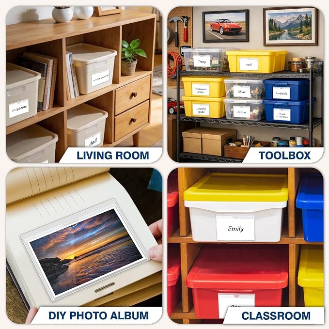 H4D 48 Pack labels for Storage Bins, 3" x 5" Plastic Clear Adhesive Pockets | Top-Open Index Card Holder, Waterproof & Removable Labels for Storage Bins, Totes, Containers, Shelves & Library Organization