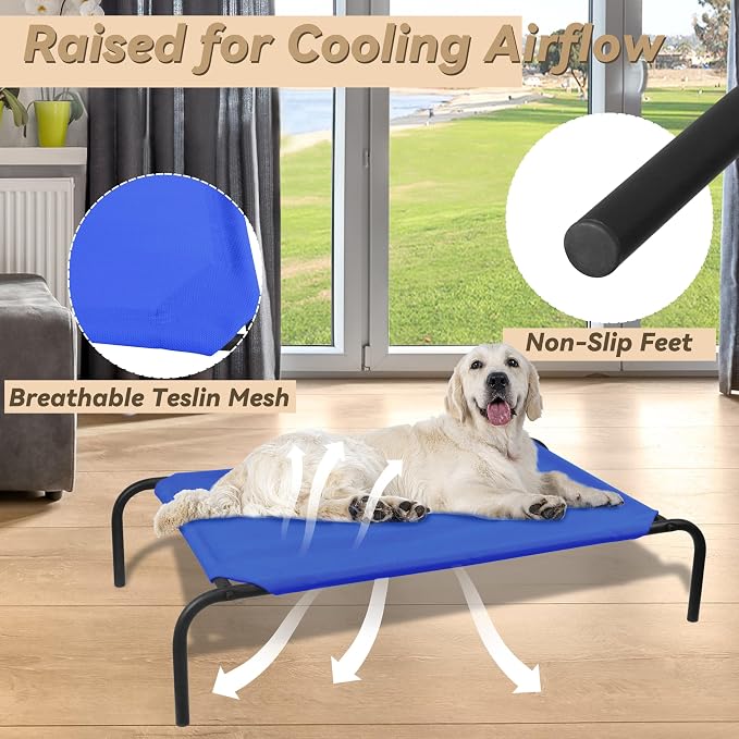 Elevated Dog Bed for Large Dogs | Raised Dog Bed with Breathable Mesh for Indoor Outdoor Use, Non Slip, Easy to Clean, 50.5 Inches, Blue
