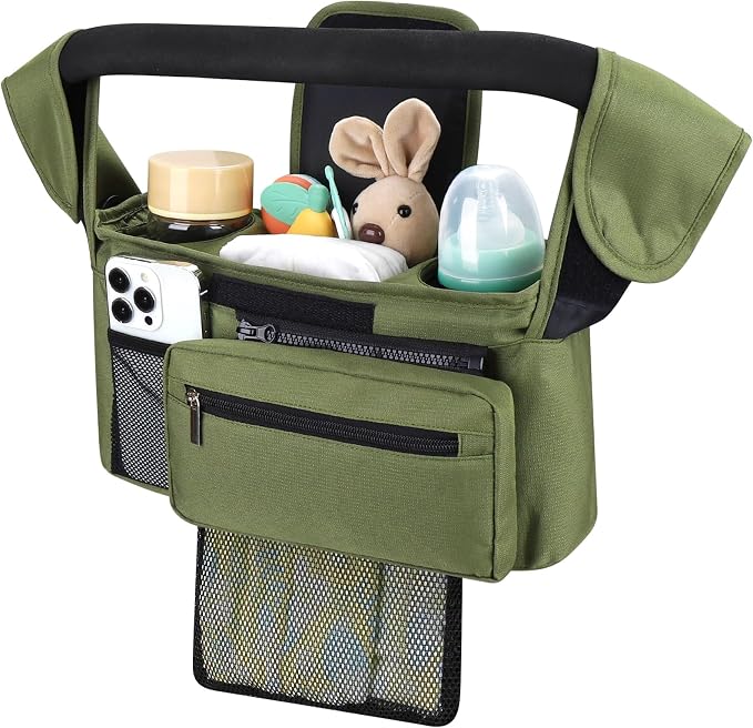 Accmor Universal Stroller Organizer with Insulated Cup Holder Detachable Phone Bag and Shoulder Strap,Stroller Bag Caddy Organizer for Uppababy, Baby Jogger, Britax Strollers