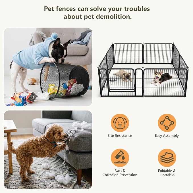 Metal Dog Playpen - 24" Height 16 Panels Foldable Exercise Pen for Dogs Indoor/Outdoor Pen with Door for Puppy Portable Pet Playpen Polygon Dog Enclosure (Black)