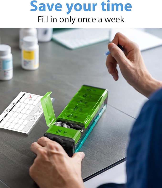 Extra Large Pill Organizer- XXL Pill Box 7 Day - Weekly Pill Organizer with AM PM Large Compartments Big Pill Case for Supplements Jumbo Pill Holder for Vitamins Huge Medicine Organizer 2 Times a Day