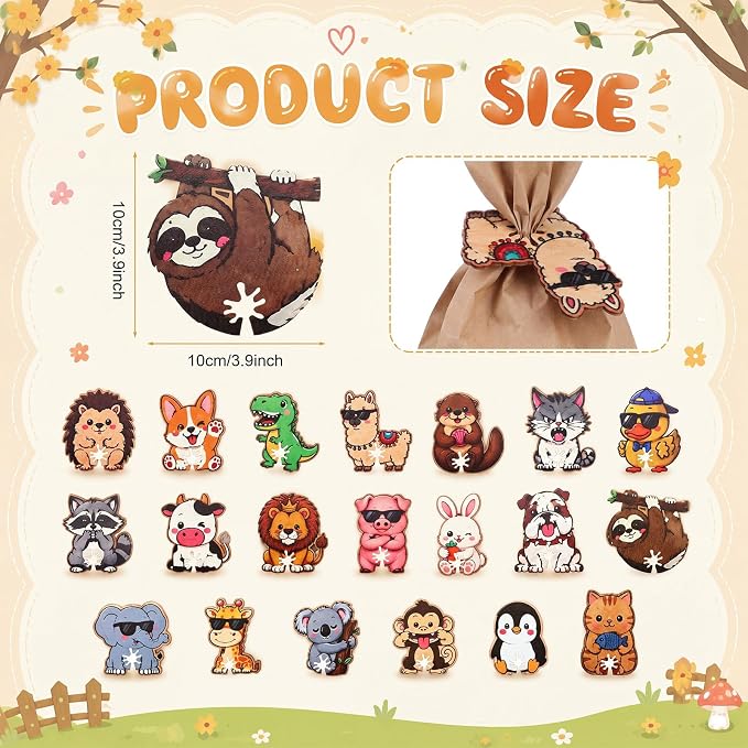 Patelai 20 Pcs 3.94 x 3.94 Inch Fun Animal Shaped Bread Bag Clips Wood Bread Clip Bag Sealerreusable Food Storage Seal Clips Cartoon Shaped Food Storage Holder for Kitchen Snack Organizer