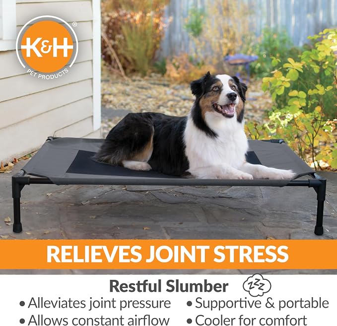 K&H Outdoor Elevated Dog Bed, Cooling Raised Dog Bed, Large, Charcoal | Pet Cot for Medium & Large Pets, Breathable Mesh Center Hammock Design, Indoor/Outdoor Washable Cover, 42x30in