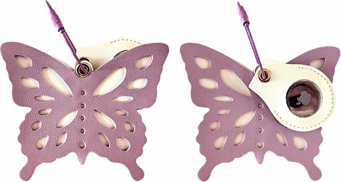 PU Leather Luggage Tag with Airtag Holder Case Set and Name ID Label | Hidden Compartment for AirTag Travel Suitcase Tracking Case with Stainless Steel Loop,Cute Fruit Plant Styles,Butterfly