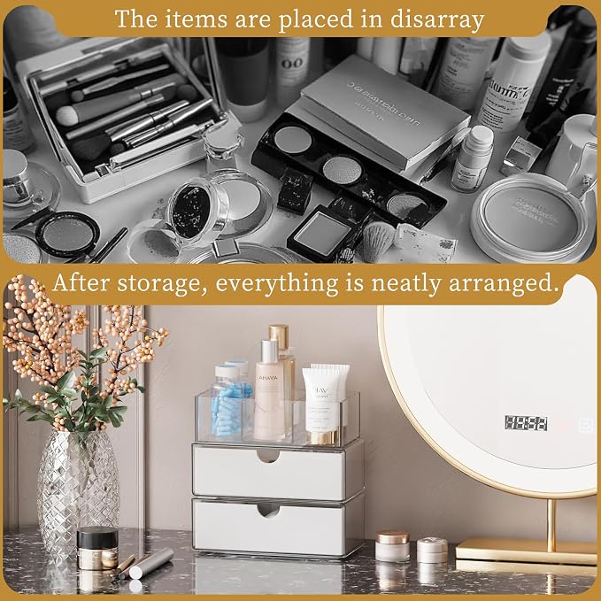 3 Tier Medicine Cabinet Organizer and Storage,Stackable Bathroom Medicine Organizer with Removable Dividers, Plastic Vanity Storage,White