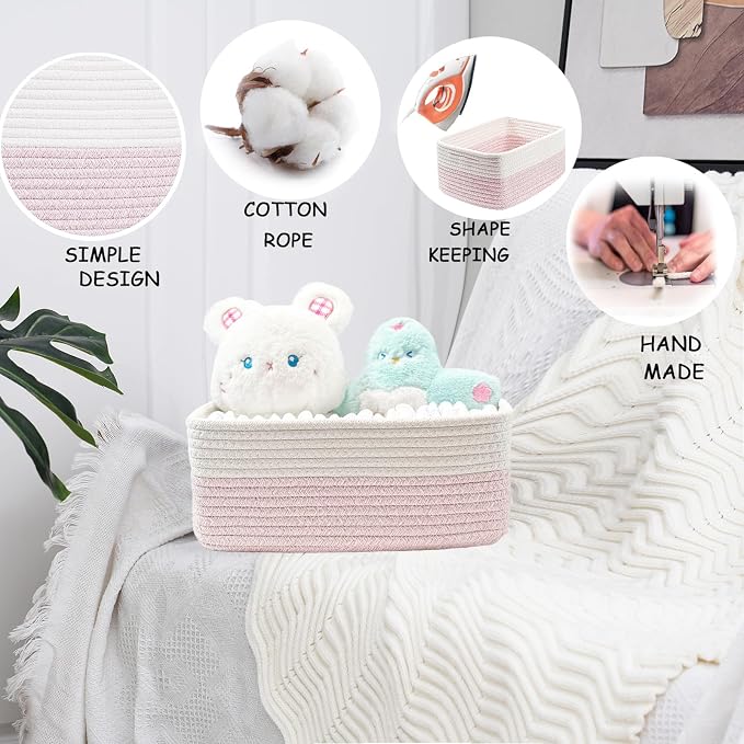 COMFY-HOMI 13" x 8.5" x 5.1" Storage Baskets for Organizing | Cotton Rope Woven Basket | Toy Storage Bin Box | Basket for Shelves, Closet Organizer Bin, Decorative Closet Shelf, 1 Pack