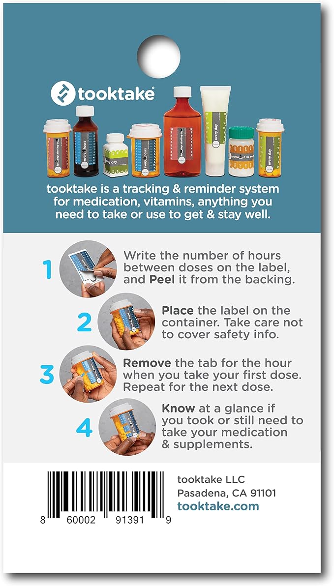 TOOKTAKE Hourly Reminder Stickers - for Medication and Vitamins You take 3 or mire Times a Day in Any Form