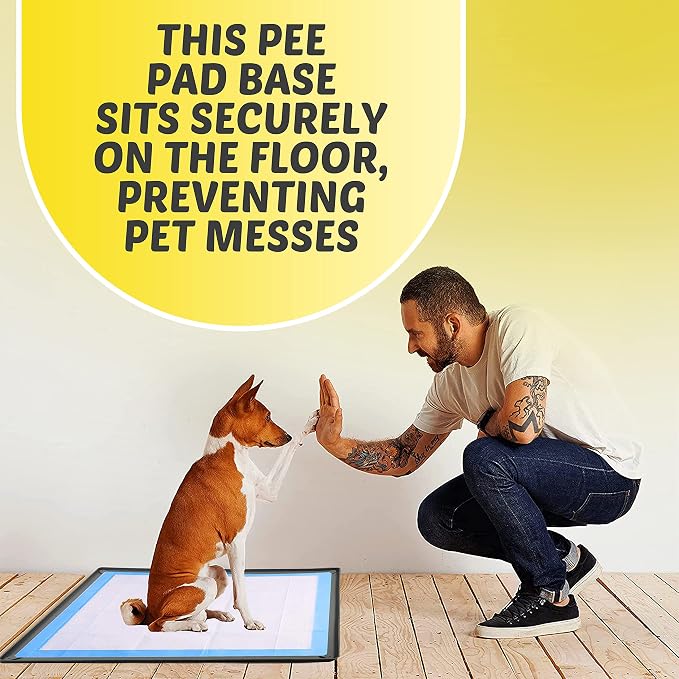 Skywin Dog Pee Pad Holder Tray Fits for 36” x 36” Pee Pads - 1 Pack - Grey | Corner Lock Holes, Raised Edges, Non-Spill, Easy to Clean Silicone Dog Potty Tray Holder, For Indoor Floor Protection