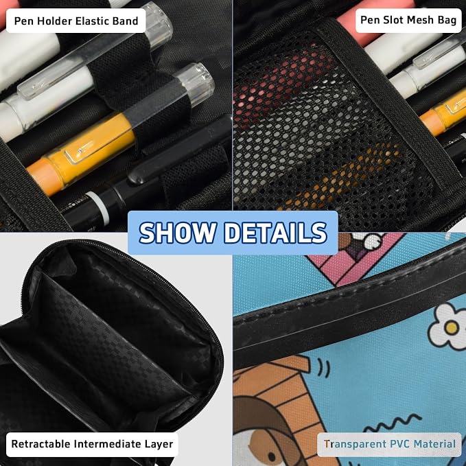 Cute Pets Puppy Blue print Large Capacity Pencil Case with Zipper Water Resistant Portable Organizer Pen Bag for Students Office School