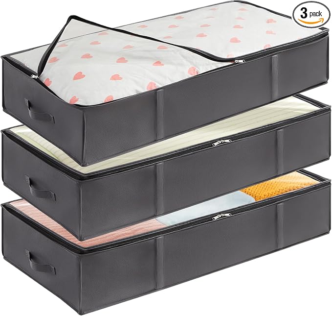 Lifewit 95L 3 Pack Under Bed Storage Containers, Large Capacity Blanket Storage Bags with Reinforced Handle, Organization and Storage for Comforters, Sheets, Clothes, Bedroom, College Dorm, Grey