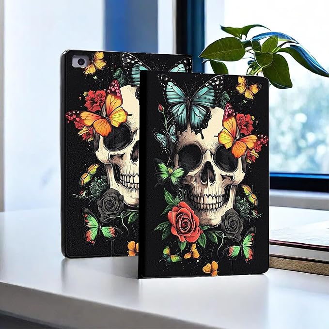 for Microsoft Surface Pro 7 Plus,Surface Pro 7/6/5/4 12.3" Tablet Case,Auto Wake/Sleep,Adjustable Stand Protective Cover - Skull Butterfly