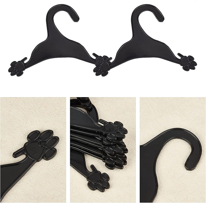 AHANDMAKER 20 Packs Pet Apparel Hangers, 7 Inch Wide Black Dog Clothes Hangers Cute Plastic Flexible Strong Paw Print Coat Hanger with Non-Slip Clips for Puppy Pet XS Small Dog Cat Puppy Pet Toddler