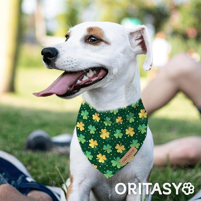 St. Patrick's Day Dog Bandanas, 2-Pack Triangle Reversible Love Pet Scarves, Premium Fabric, Irish Bandana for All Dogs (Small, Style 1)