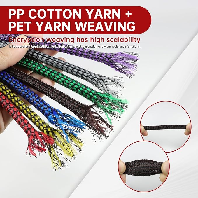 Expandable Braided Cable Sleeve, PP Yarn + PET Braided Expandable Sleeving Cable Management Protection High Density PET Wire Cover Sheath for Cables (Brown Black, 12mm-49ft)