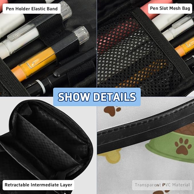 Pet White print Large Capacity Pencil Case with Zipper Water Resistant Portable Organizer Pen Bag for Office Students School