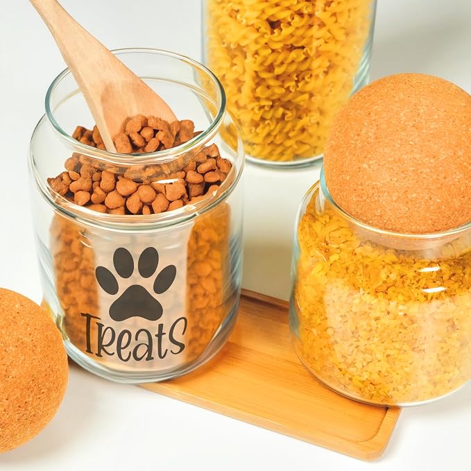 Personalized Dog Treat Container, Pet Food Storage Jar, Custom Glass Treat Storage Canister, Fur Baby Reward Jar with Wooden Lids, Gift for Pet Owners