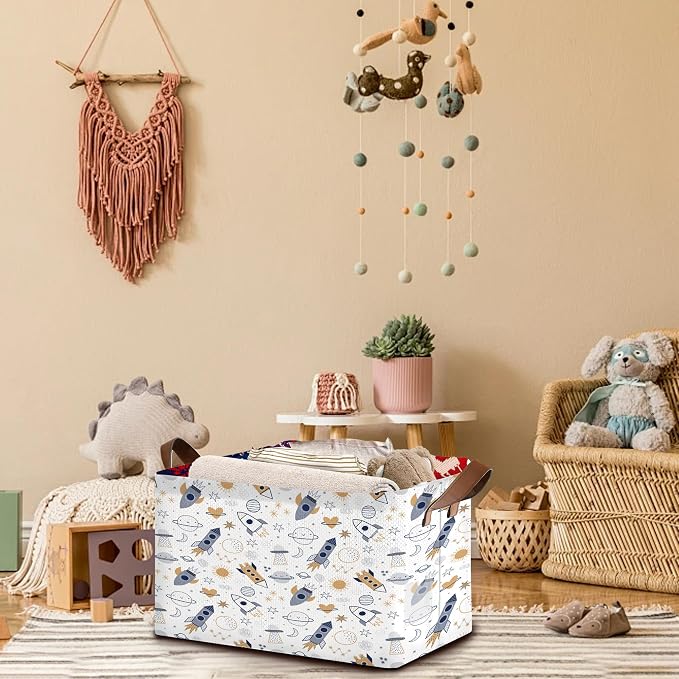 Cosmic Explorer Storage Basket Large 17x11.5x10.5 Inches-Collapsible Fabric Organizer Bin with Handles for Nursery, Playroom, Astronomy Fans-Decorative Hamper with Celestial Body Patterns-Single Pack