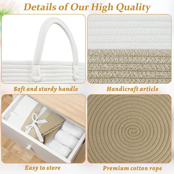 67L Large Woven Blanket Basket, Cotton Rope Baby Laundry Hamper with Handles, Kids Toy Basket for Classroom & Nursery, Soft Round Stuffed Animal Storage, Dog Toy Bin - 20"x13", Gradient Brown
