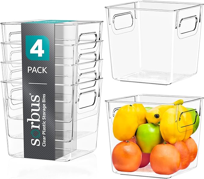 Sorbus Fridge Organizers and Storage, Clear Plastic Bins (Small, 4 Pack)